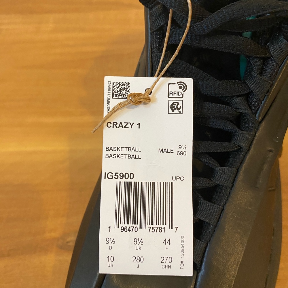 Adidas Crazy 1 Shoes, Black, size 10 M - Picture 6 of 8